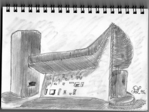 Disegni a matita : Cappella Ronchamp – Le Corbusier