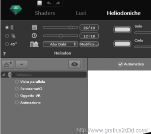 Rendering artlantis 5 : illuminazione esterno settaggio heliodon