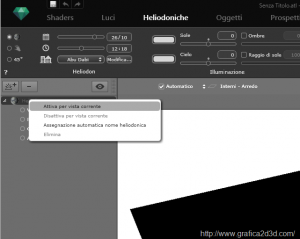 Rendering artlantis 5 : illuminazione esterno settaggio heliodon