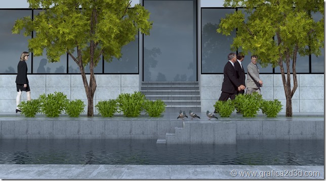 Exterior office vray sketchup setting scene