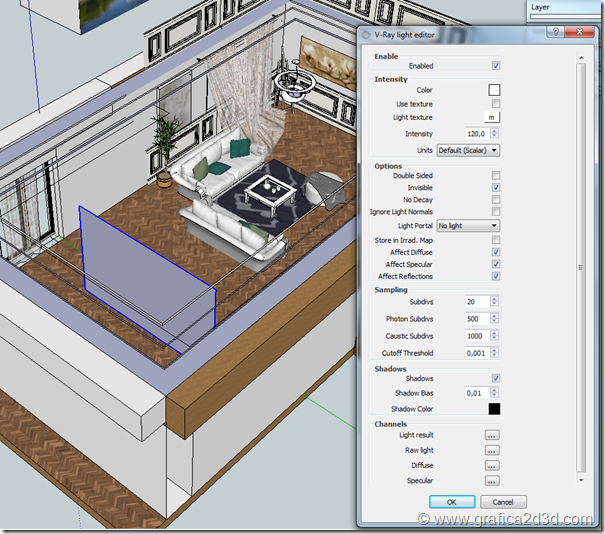 Vray sketchup tutorial scena interno 131