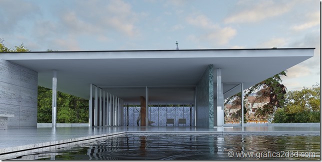 Vray sketchup Padiglione di Barcellona di  Mies van der Rohe
