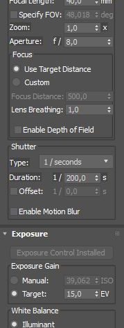 Physical camera vray in 3d studio 2017