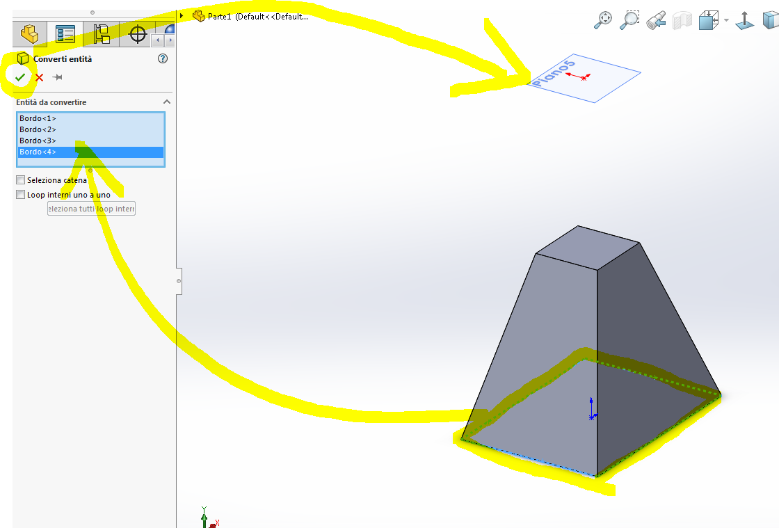 Solidworks converti entità