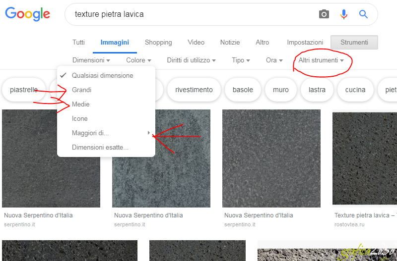 Trovare immagini alta qualità con google