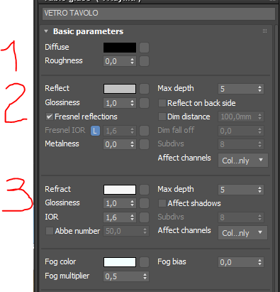 Vray 3d studio impostare materiale vetro tavolo