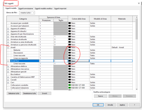 Come cambiare il colore degli arredi in revit