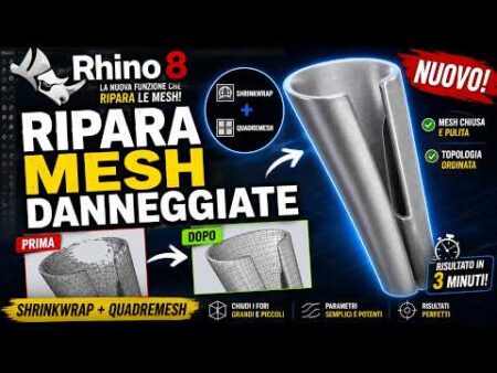 RHINO 8: Ripara Mesh Danneggiate in 3 Minuti | ShrinkWrap + QuadRemesh